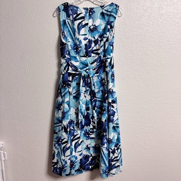 Evan Picone Black Label Floral Dress Blue Fit Flare Womens 14